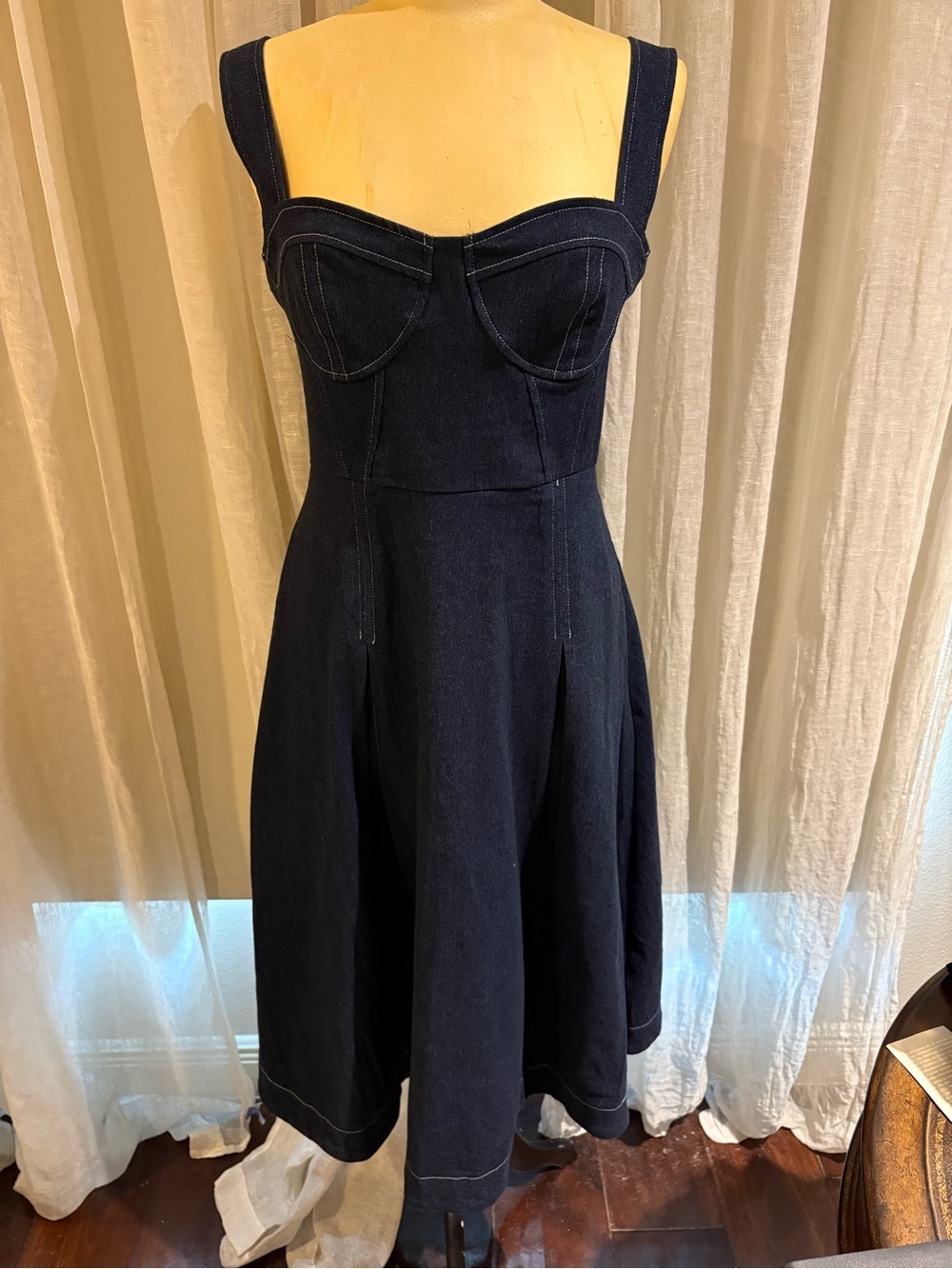 Lush Dark Indigo Denim Sweetheart Midi Dress